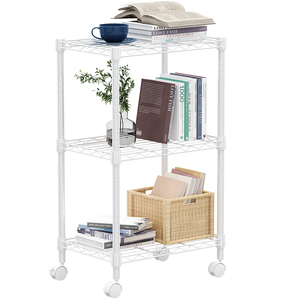 MZG Modern White Rolling 3-Tier Metal Small Wire <b>Shelving</b> Unit with Wheels <b>for</b> Living Room Kitchen Wardrobe Bathroom - Product Image 1