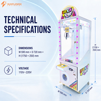 Machine à griffes commerciale d'arcade, jeu de grue à monnayeur, distributeur de cadeaux avec éclairage LED sur le bord et base mobile sur roulettes