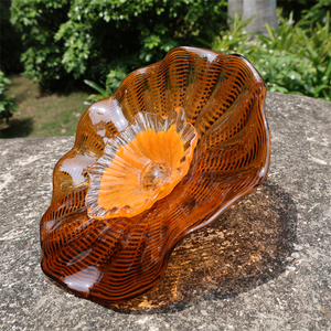 Chihuly Style Brown con Orange Stamen Art Placas de vidrio soplado Decoración de pared - Product Image 6