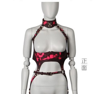 Punk Style Women's Bodysuit <b>Red</b> Knitted Stretch Suspenders Collar <b>Belt</b> Set Harajuku Fashion Clothing - Product Image 1