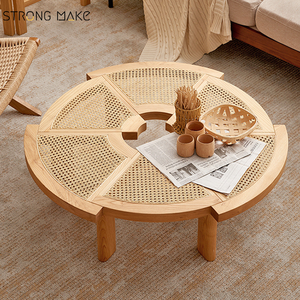 Wabi Sabi Furniture Nordic legno massello piccolo appartamento tavolo centrale <span class=keywords><strong>in</strong></span> rovere tavolino rotondo <span class=keywords><strong>in</strong></span> <span class=keywords><strong>vimini</strong></span> <span class=keywords><strong>in</strong></span> Rattan di legno per soggiorno - Product Image 1