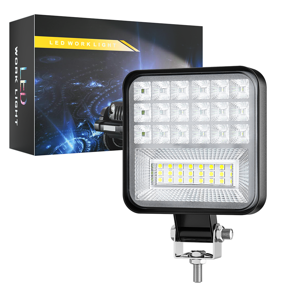 DXZ New 3-inch Square Floodlight | 42LED 9-80V 12W Car LED Work Light | H-MINI-F-42 for Truck Motorcycle Farm Machinery