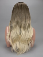Peluca Judía Sin Pegamento con Nudos Individuales, Peluca con Encaje HD, Balayage Rubio Ombre, Larga y Ondulada, de Cabello Humano Virgen Natural para Mujeres Judías