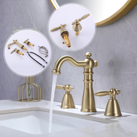 Robinet de lavabo de salle de bain à double poignée, design européen classique de luxe, en laiton brossé, monotrou, à poser sur le comptoir