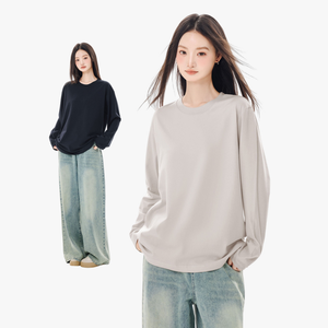 <span class=keywords><strong>T</strong></span>-<span class=keywords><strong>shirt</strong></span> décontracté pour <span class=keywords><strong>femme</strong></span> en tricot à <span class=keywords><strong>imprimé</strong></span> numérique, couleur unie, manches longues, coupe ample - Product Image 1