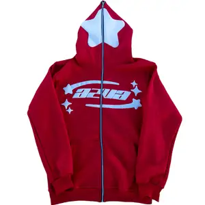 Nhà Máy Bán buôn Y2K 100% cotton Heavyweight tùy chỉnh sao Puff in đầy đủ mặt Zip Up hoodie cho nam giới