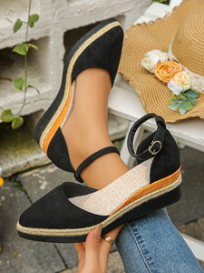 Women Pointed Toe Hollow Sandals Summer New Style Platform Hemp Rope Sole Wedge Sandals Wholesale - Product Image 6