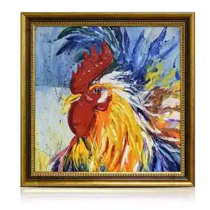 Contemporâneo Rainbow Frango Galo Farm Retrato Animal Pintura A óleo Handpainted