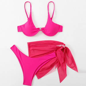 Traje de Baño de Tres Piezas para Mujer, Estilo Europeo y Americano 2022, Sexy, con Flores Pequeñas, para Comercio Exterior Transfronterizo - Product Image 2