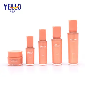 空豪华化妆品包装橙色豪华化妆品瓶和罐子护肤包装套装