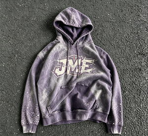 Sudadera con Capucha Oversize para Hombre, Morado con Efecto Degradado y Estampado Spray, Estilo Urbano, Algodón French Terry, Bolsillo Frontal con Logo - Product Image 1