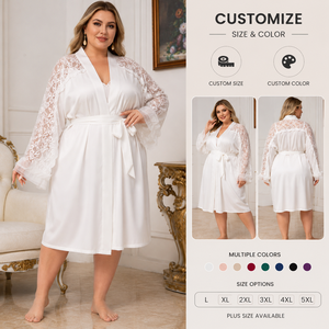 Lingerie da Sposa <span class=keywords><strong>di</strong></span> <span class=keywords><strong>Lusso</strong></span> Personalizzata ODM, Elegante Vestaglia Estiva in Pizzo Sexy Plus Size, Biancheria Intima Trasparente in Raso per Donne - Product Image 1