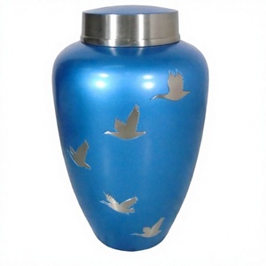 โมเดิร์นสไตล์คลาสสิกอลูมิเนียมเผาศพ Urn เงินนกแกะสลักโลหะสีฟ้าเผาศพ Urns สําหรับเถ้า - Product Image 1