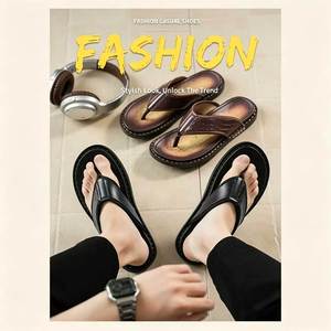 Sandalias y <span class=keywords><strong>Chanclas</strong></span> <span class=keywords><strong>de</strong></span> <span class=keywords><strong>Hombre</strong></span> con Costuras Vintage, Estilo Casual para Exteriores - Product Image 1