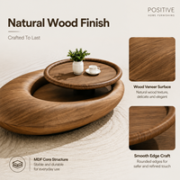 Table basse moderne en MDF avec cadre en bois, forme ovale, plateau flottant, design sculptural, mobilier minimaliste pour salon