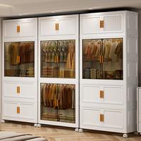 Armoire pliante transparente à 4 niveaux pour chambre à coucher, organisateur de vêtements, tiroirs de rangement en plastique portables et tendance avec roulettes