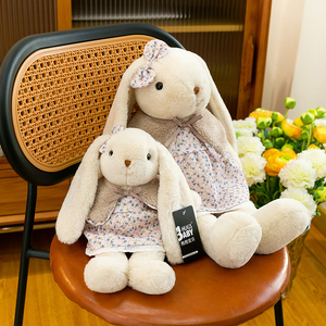 Lindo Peluche de Conejo con Vestido Floral y Ropa Desmontable, Conejito de Orejas Largas Relleno de Algodón PP, Regalo Perfecto para Pascua - Product Image 3
