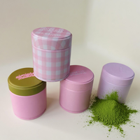 Boîte en fer blanc personnalisée de qualité alimentaire, hermétique, vide, 30g 50g, bleue rose, pour poudre de matcha, café, thé, avec couvercle à vis embossé