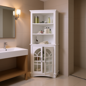 White <b>Corner</b> Storage <b>Cabinet</b> 63.3 In <b>Tall</b> 5 Tier Adjustable Shelves Freestanding <b>Bathroom</b> Living Room Bookcase Doors - Product Image 2