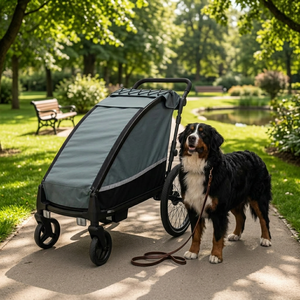 Pet <b>Bicycle</b> Trailer Gray Foldable Pet Stroller With Mesh Storage Bag And Black <b>Frame</b> - Product Image 5