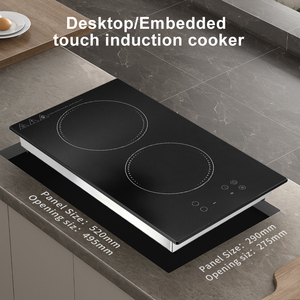 Table de cuisson à induction électrique double brûleur, tactile, en acier inoxydable, design étanche, installation encastrée, 2000-2999W, garantie 1 an, hôtel - Product Image 6