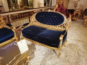 Canapé classique en bois massif, bleu et or, pour salon, offre spéciale - Product Image 3