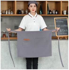 Tablier de serveur en toile et coton lin imperméable et résistant à l'huile, unisexe, demi-manches, <span class=keywords><strong>vêtements</strong></span> de travail pour la restauration et la <span class=keywords><strong>cuisine</strong></span>, logo imprimable en relief - Product Image 6