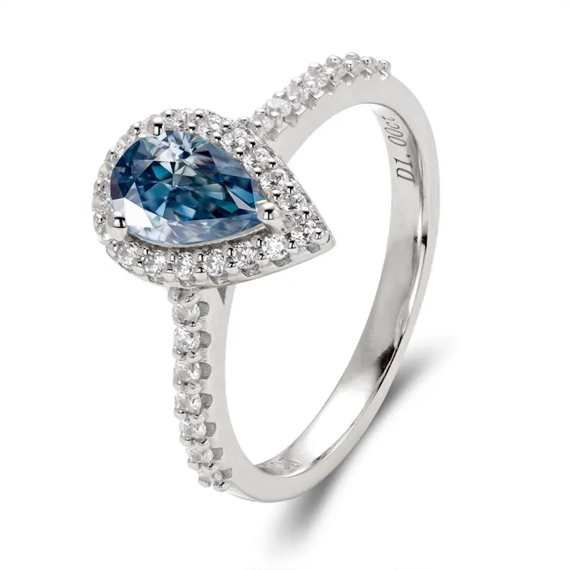 Luxury bling new design Ice crushed cut Blue color Pear 12.5*7.75mm moissanite 14k gold diamond engagement moissanite ring