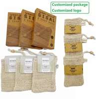 Pochette 100 % Naturelle Économiseur de Savon Exfoliante en Sisal avec Cordon de Serrage et Bande de Coton