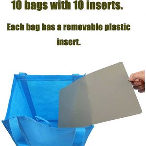 Lot de 10 sacs de courses pliables robustes en tissu non tissé, motif carré, réutilisables, vente en gros - Product Image 6
