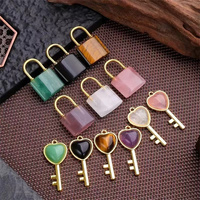 40mm Bijoux Spirituels Pierre de Cristal Artisanat Naturel Sculpté Multi Couleur Quartz Rose Clé de Serrure Coeur pour Cadeau de Saint Valentin