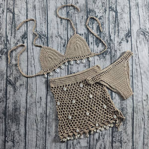 Ensemble bikini 3 pièces fait main au crochet pour femme : haut dos nu, <span class=keywords><strong>bas</strong></span> string et jupe coquillage – <span class=keywords><strong>Maillot</strong></span> <span class=keywords><strong>de</strong></span> <span class=keywords><strong>bain</strong></span> et tenue <span class=keywords><strong>de</strong></span> plage tendance - Product Image 6