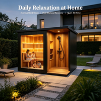 Kabin Sauna Inframerah Jauh Modern Mewah untuk Luar Ruangan dengan Kamar Mandi dan Dek Kayu Cedar Merah untuk 4 Orang, Perlengkapan Lengkap untuk Kesehatan di Taman