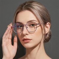 Lunettes de lecture anti-lumière bleue élégantes violettes/or rose pour personnes âgées avec verres transparents (visage large)
