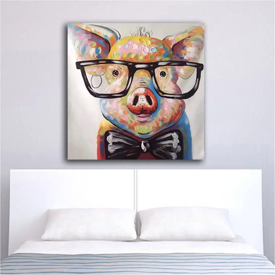 Seni asli kustom 100% dilukis dengan tangan seni Modern dari hewan babi lukisan minyak di atas kanvas kayu dibingkai untuk dekorasi dinding ruang tamu