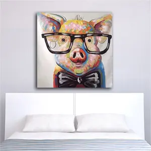 Original Art Custom 100% Hand-Painted Modern Art of Pig Animal Oil Painting on Canvas Wood Framed for Living Room Wall Decor