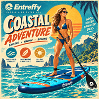 Planche de SUP gonflable ENTROFFY 11' 33in, ensemble complet avec pagaie, pompe, leash et sac à dos pour les voyages et les excursions