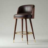 Chaise de bar moderne de luxe en bois massif Tabouret de comptoir rembourré en cuir à dossier haut pour îlot de cuisine, café, extérieur, hôtel
