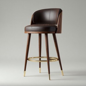 Modern Luxury Solid Wood <strong>Bar</strong> Chair Leather <strong>Upholstered</strong> Counter <strong>Stool</strong> High <strong>Back</strong> for Kitchen Island Dining Cafe Outdoor Hotel - Product Image 5