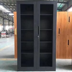 Librería de Acero con Puerta de Vidrio de Doble Hoja y Borde <span class=keywords><strong>Estrecho</strong></span>, <span class=keywords><strong>Armario</strong></span> Metálico Delgado con 4 Estantes Ajustables y Tiradores de Plástico - Product Image 6