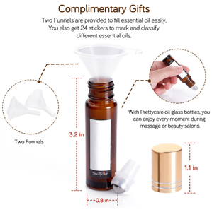 Essential <strong>Oil</strong> Roller Bottles 10ml Amber Glass <strong>Funnels</strong> by PrettyCare Roller - Product Image 4