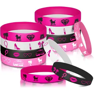 Divers bracelets de poignet de mode personnalisés Bracelet en caoutchouc de silicone rose Barbie en relief