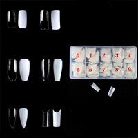 500 faux ongles carrés longs de luxe en acrylique, style cercueil, couvrance totale, transparents, à presser, 10 tailles pour doigts
