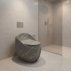 WC monobloc de luxe en céramique de couleur grise, à jet de tornade, à siphon super puissant, en forme d'œuf, à poser au sol - Product Image 2