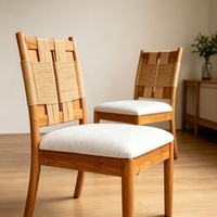 Ensemble de 2 chaises de salle à manger de style farmhouse, chaise latérale en bois massif avec dossier tissé et coussin pour la cuisine
