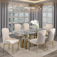Table à manger rectangulaire de luxe en acier inoxydable doré de haute qualité avec plateau en verre trempé, pliable, pour la maison et l'hôtel