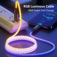 Cable USB-A a Tipo-C de PVC con Carga Rápida de 66W, Iluminación LED RGB Multicolor con Efecto Degradado, Compatible con Phone 15/16