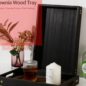 Plateau de service en bois massif de qualité supérieure, plateau à thé rustique en bois de Paulownia pour la maison, le café et les collations - Product Image 1