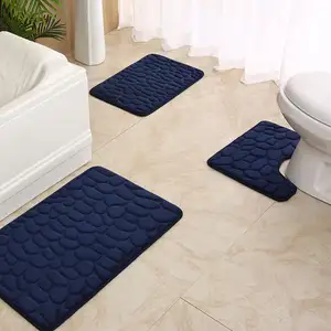 High frequency embossing waterproof mat SPR bottom 3d Bathroom Non Slip Mat Set Memory Cotton Absorbent toilet carpet
