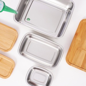 Stainless Steel Rectangular Bento Box Bamboo Lid 1600ml 2900ml Food Storage <b>Container</b> Refrigeration Use - Product Image 2